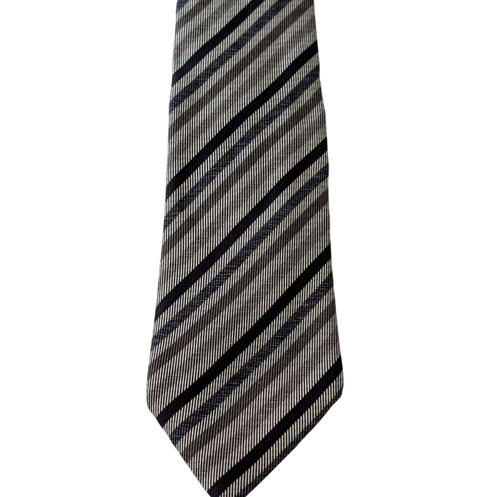 Vintage Hermès 100% Silk Men's Grey Tie With Multicolor Stripes